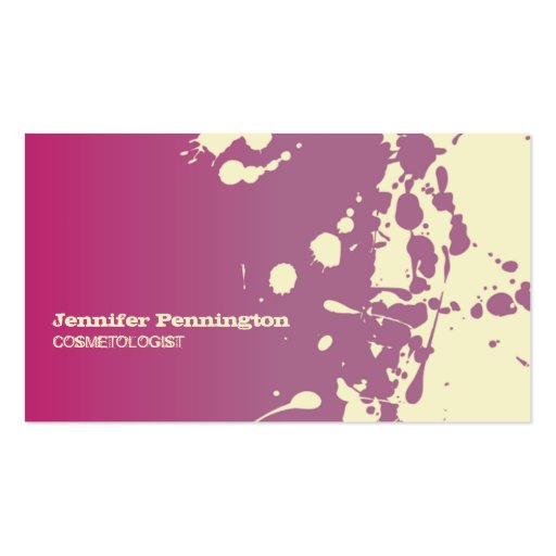Pink paint splatter cosmetologist business card (front side)