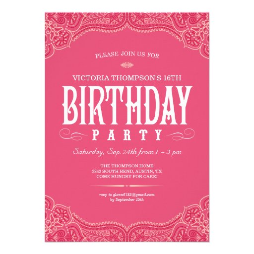Pink Paisley Birthday Invitations