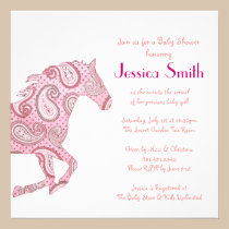 Pink Paisley Horse Baby Shower invitations