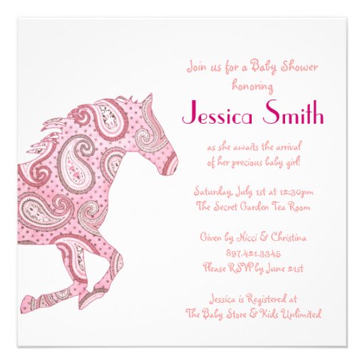 Pink Paisley Horse Baby Shower Custom Announcement