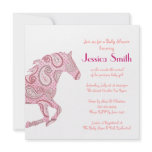 Pink Paisley Horse Baby Shower Custom Announcement