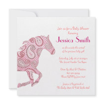 Pink Paisley Horse Baby Shower Custom Announcement
