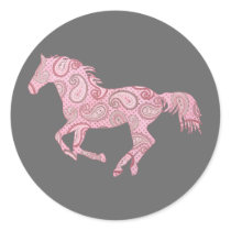 Pink Paisley Horse Round Sticker