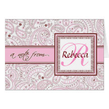 Pink Paisley Monogrammed Name Card