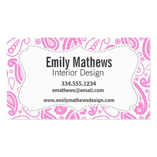 Pink Paisley Pattern Business Card (front side)
