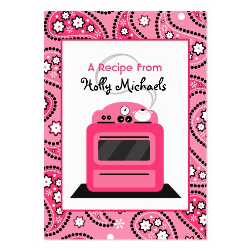 Pink Paisley & Retro Stove Recipe Business Cards (front side)