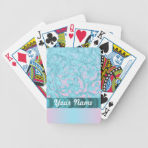 Pink & pale blue damask lace bicycle playing cards