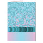 Pink & pale blue damask lace greeting card