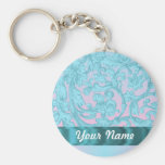 Pink & pale blue damask lace key chain