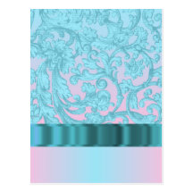 Pink & pale blue damask lace post card
