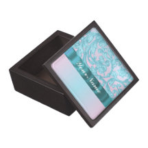 Pink & pale blue damask lace premium trinket box