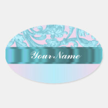 Pink & pale blue damask lace stickers