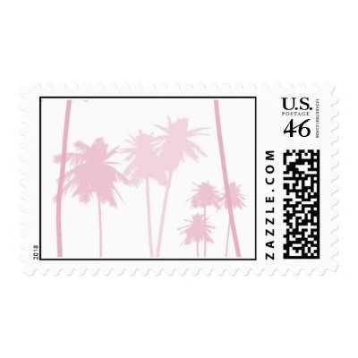 Pink Palm Trees Tropical Wedding Postage