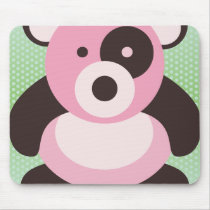 Pink Panda Bear on Mint Green mousepads