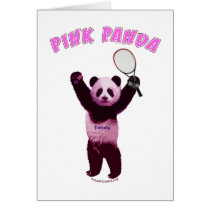 Pink Panda Bear Tennis Greeting Cards