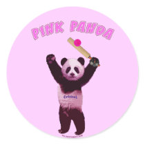 Pink Panda Cricket Round Sticker