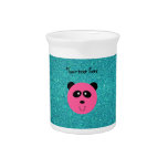 Pink panda face turquoise glitter drink pitcher