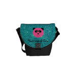 Pink panda face turquoise glitter messenger bags