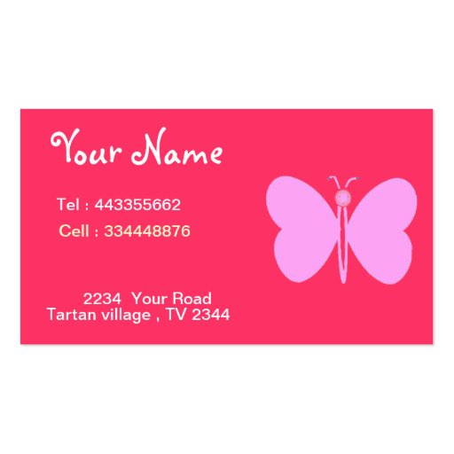 pink papillon business card template (front side)