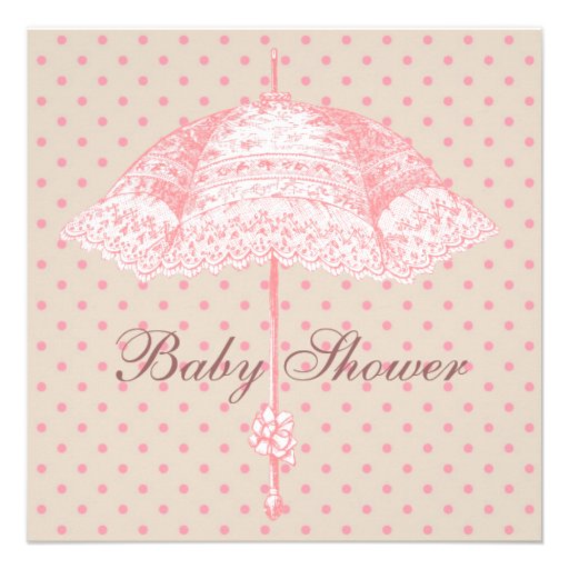 Pink Parasol Umbrella Baby Girl Shower Announcement