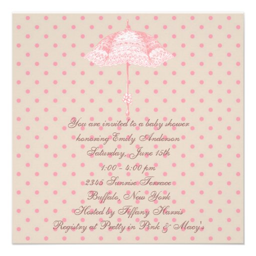 Pink Parasol Umbrella Baby Girl Shower Announcement