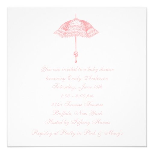 Pink Parasol Umbrella Baby Girl Shower Invite
