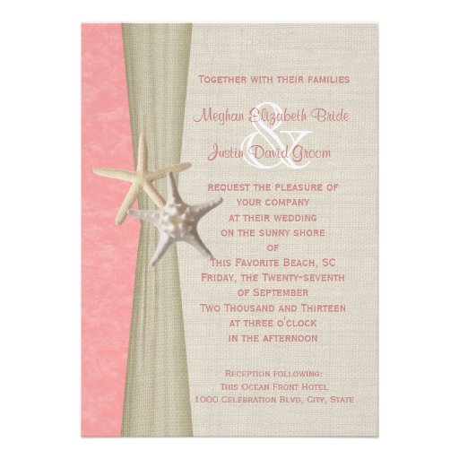 Pink Parchment and Starfish Beach Wedding Invitation