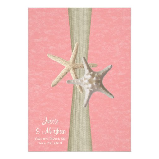 Pink Parchment and Starfish Beach Wedding Invitation