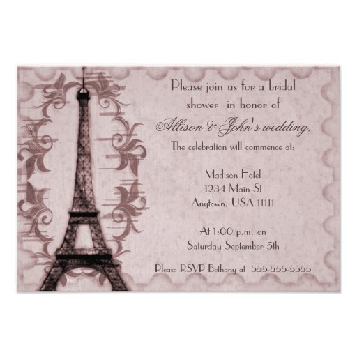 Pink Paris Grunge Bridal Shower Invitation