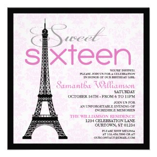 Pink Paris Sweet 16 Invitations
