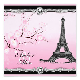 Pink Parisian Eiffel Tower Wedding Invitations 5.25