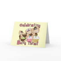 Pink Party Monkey 3rd Birthday Tshirts and Gifts Greeting Card