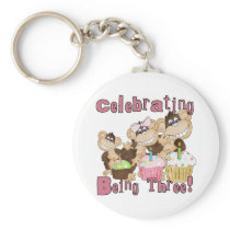 Pink Party Monkey 3rd Birthday Tshirts and Gifts Key Chain
