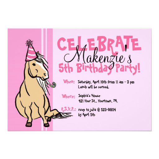 Pink Party Pony Girls Birthday Personalized Invites