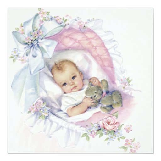 Pink Pastel Vintage Baby Girl Shower Card Zazzle