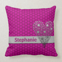 Pink Patterned flower heart & name pillow cushion pillows