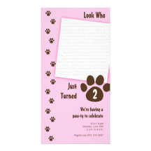 Pink Paw Print Birthday Invitation Personalized Photo Card