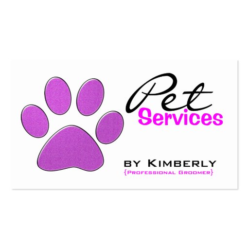 Pink Paw Print Pet Grooming Business Cards