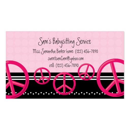 Pink Peace Sign Babysitter or Mommy Calling Card Business Card