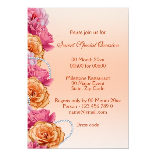 Pink peach floral country party invitations