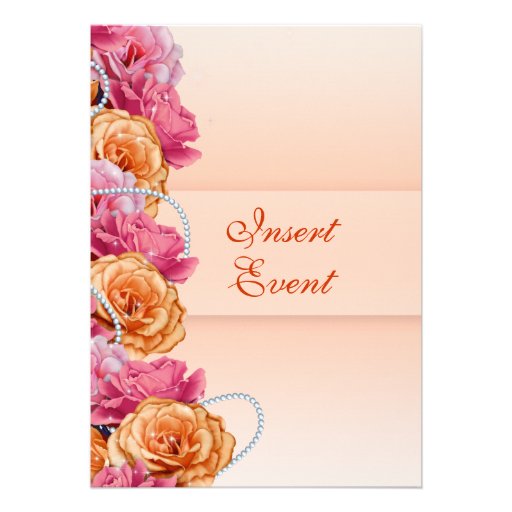 Pink peach floral country party invitations