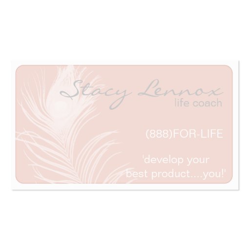 Pink Peacock Feather Business Card (front side)