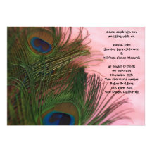 Pink Peacock Feathers Wedding Custom Invite