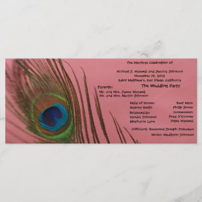 Pink Peacock Wedding Program Full Color Rack Card by Peacocks