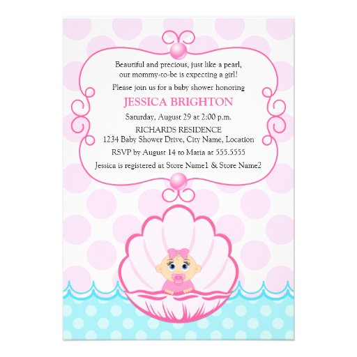 Pink Pearl Baby Girl Shower Invitations