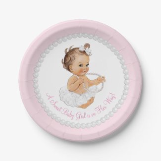 Pink Pearl Ballerina Baby Shower Paper Plate