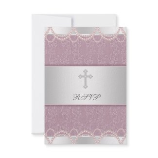 Pink Pearl Cross Baby Girl Baptism Christening RSV invitation