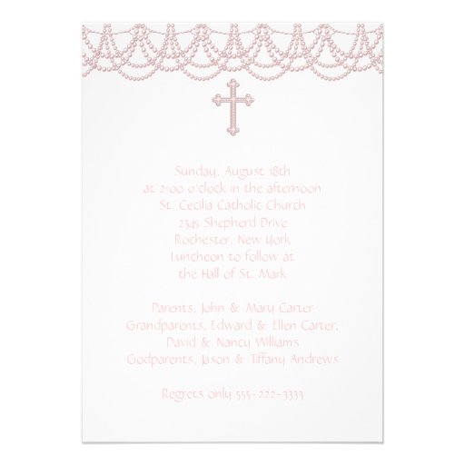 Pink Pearl Cross Baby Girl Photo Christening Custom Announcements