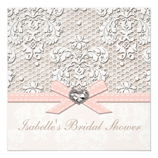 Pink Pearl Lace Diamond Bridal Shower Invitations