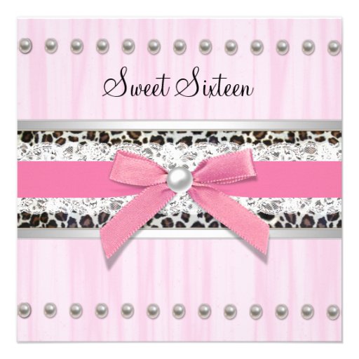 Pink Pearl Leopard Sweet 16 Party Personalized Invitations